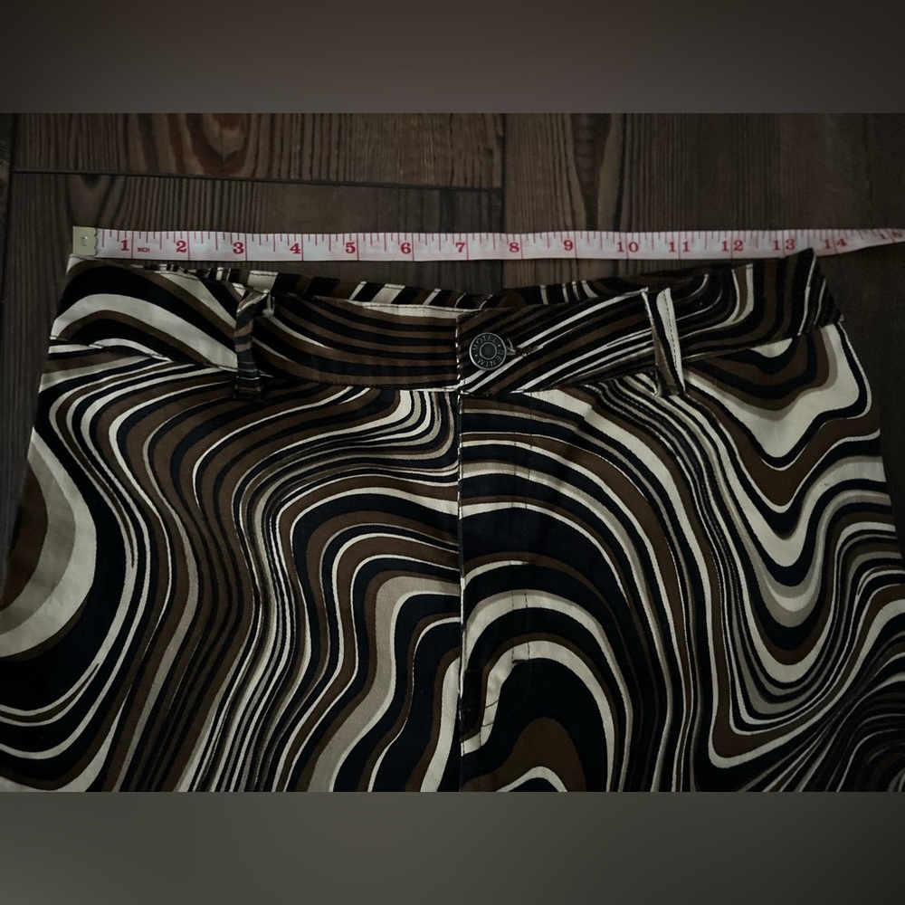 MOTEL ROCKS Denim Size:S Zoven Ripple Swirl High Waist Trouser Pants - Picture 9 of 12